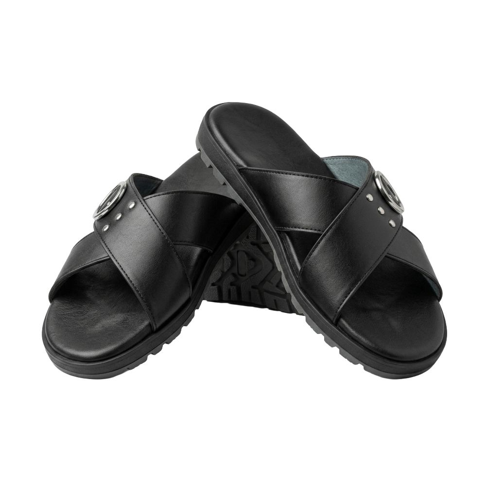 Mens Criss Cross Black Leather Sandals