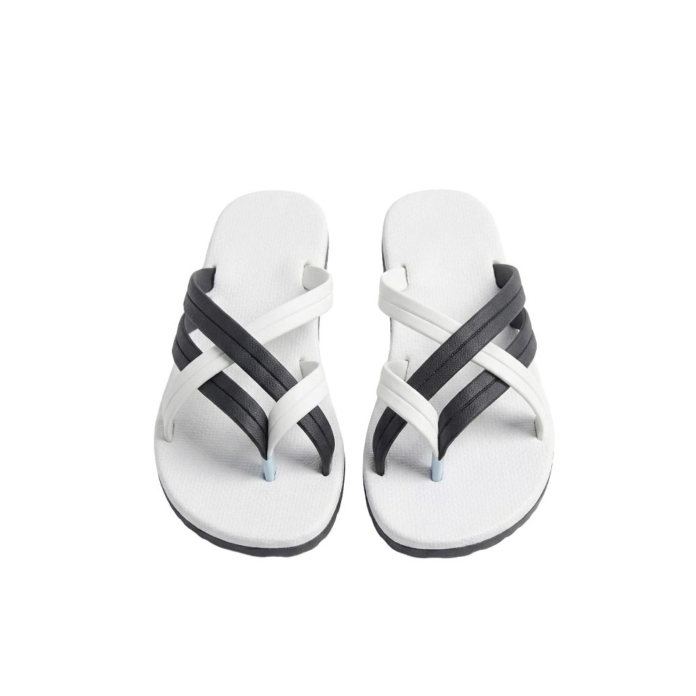 Mens OpenToe Slippers with Black and White Straps