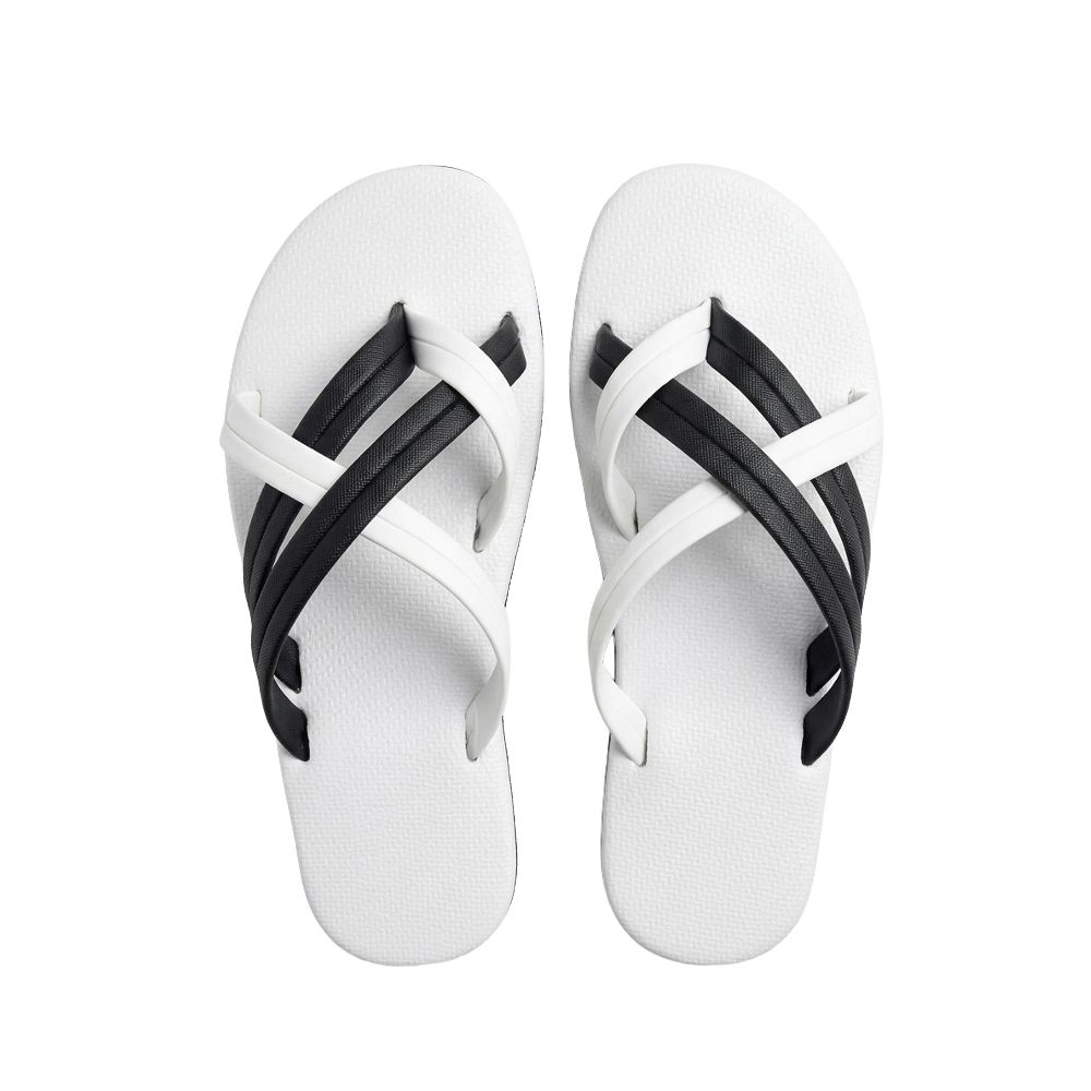 Mens OpenToe Slippers with Black and White Straps
