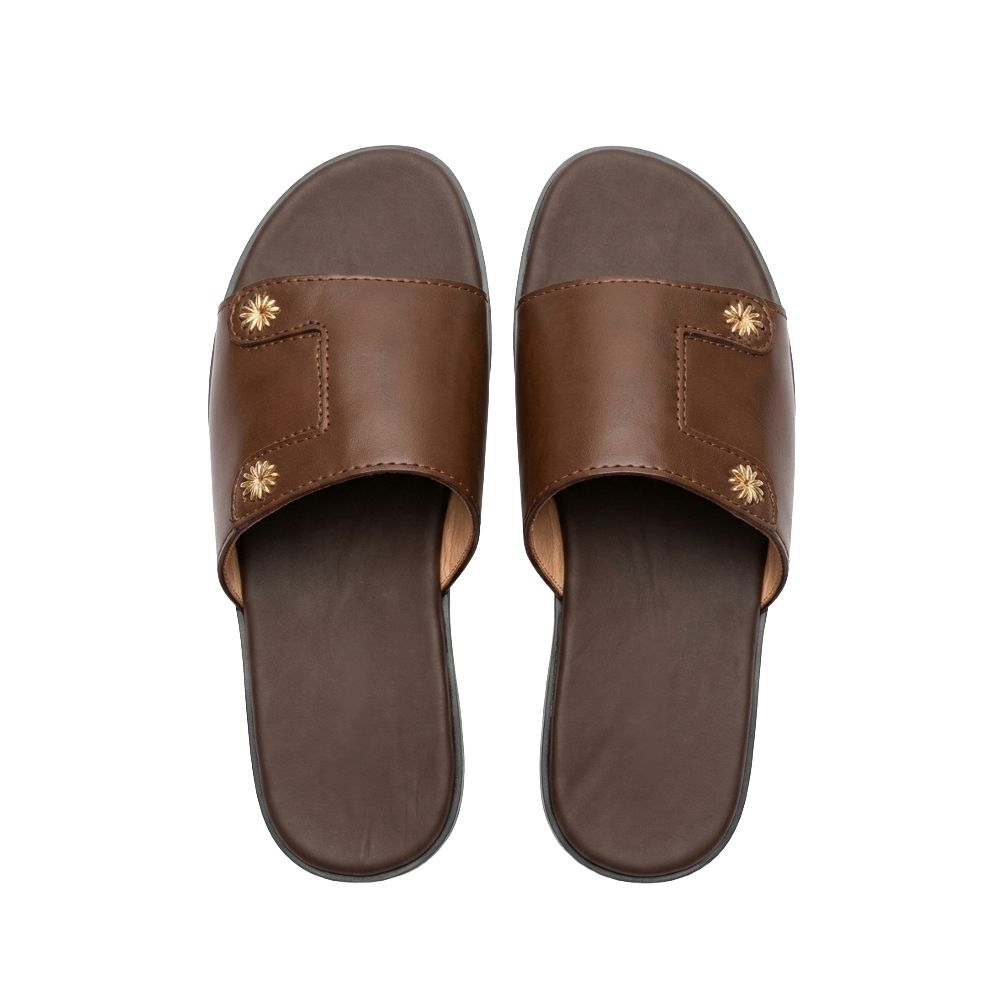 Casual Brown Slides with Gold Detail