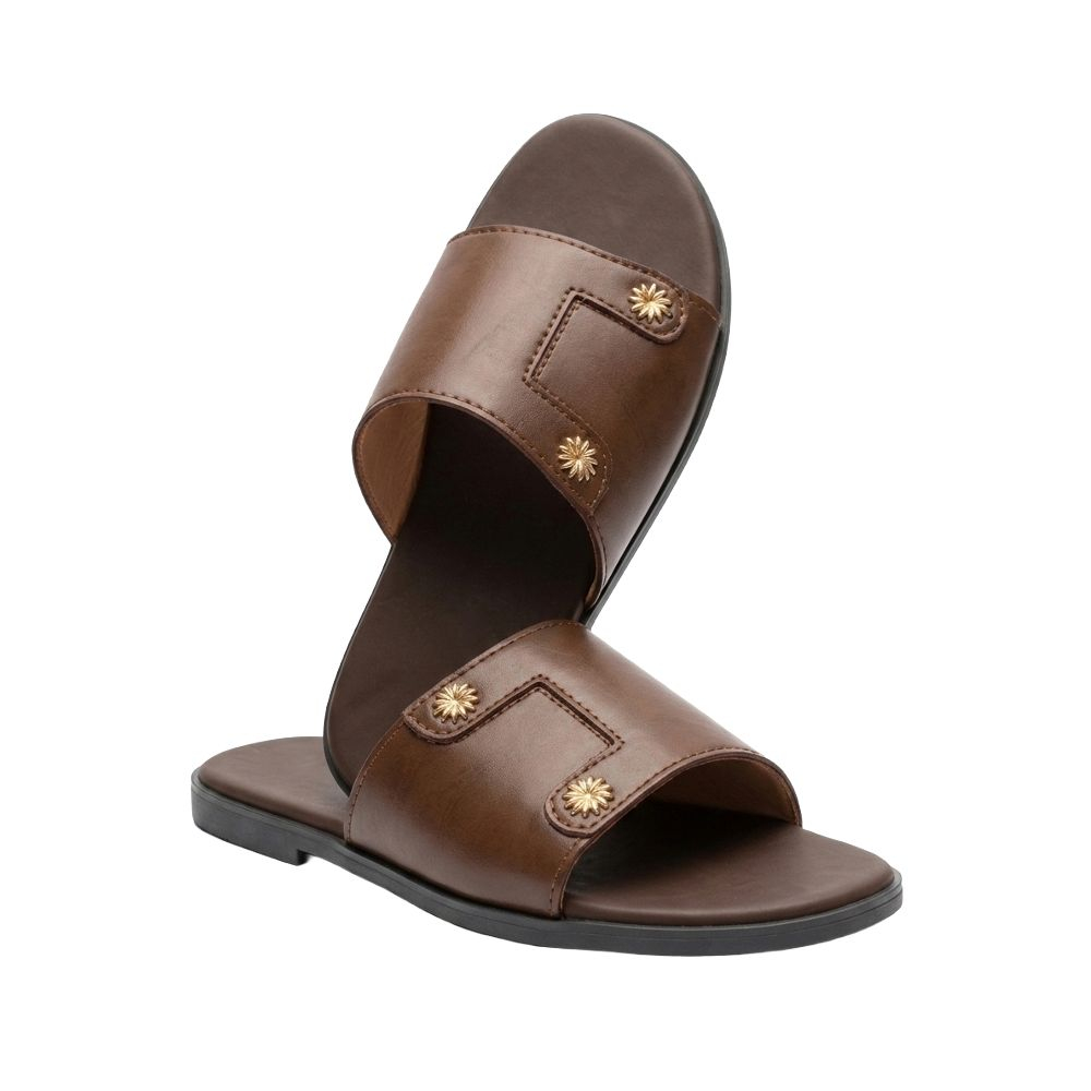 Casual Brown Slides with Gold Detail