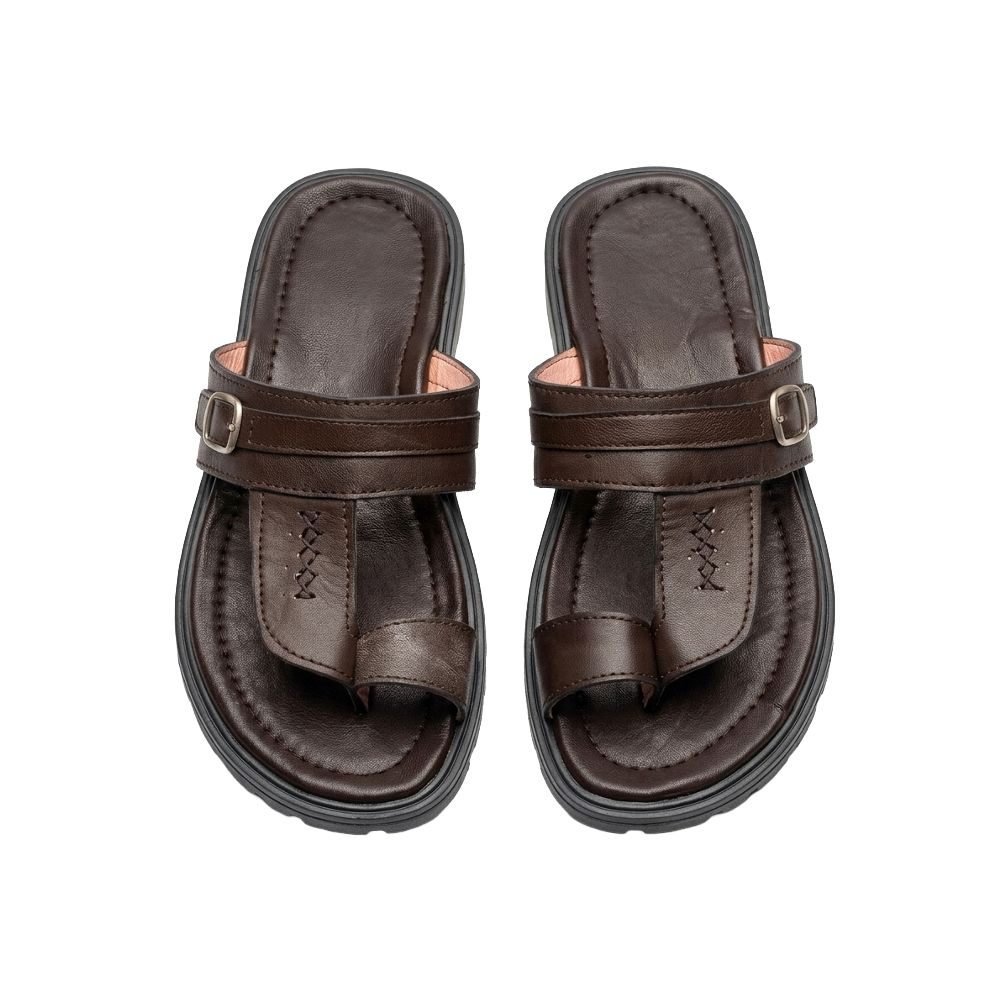 Wide Strap Leather Slide Sandals