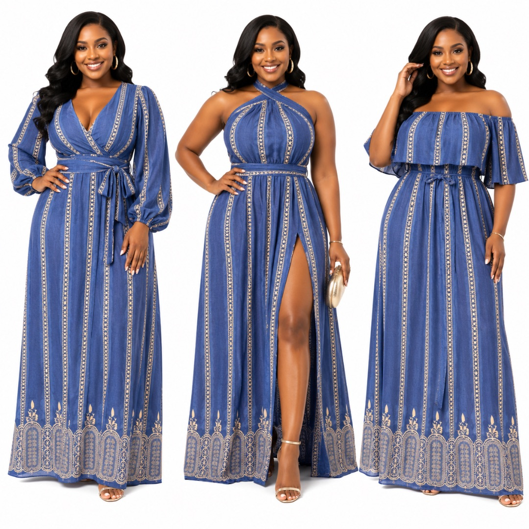 Luxury Royal Blue Embroidered Stripe Fabric
