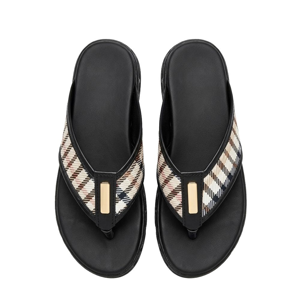 Venza Mens OpenToe Slippers with Plaid Design