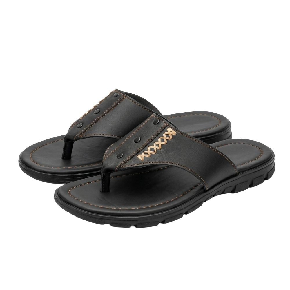 Hand Crafted Mens Leather Thong Sandals with Detailed Stitching