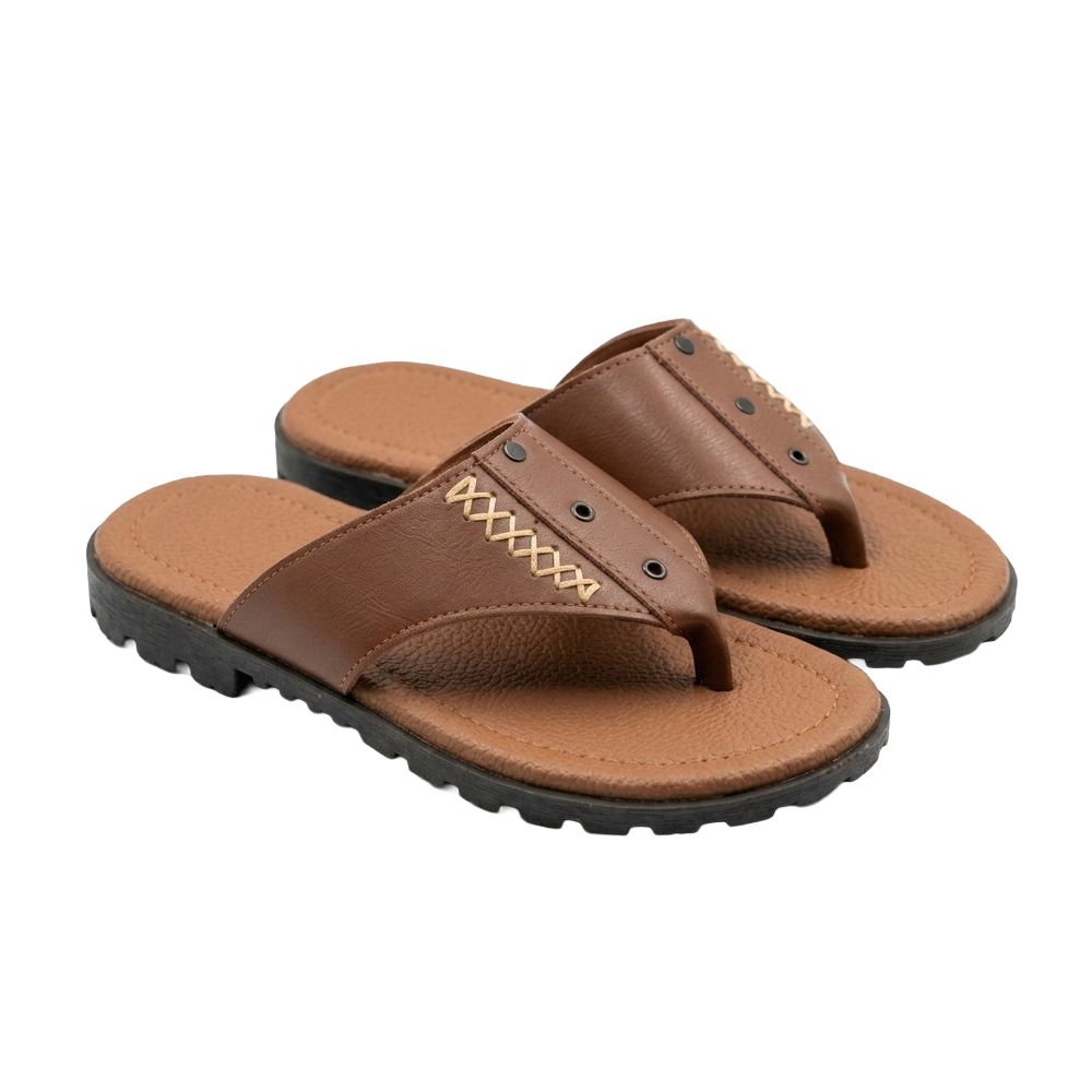 Handcrafted Brown Leather Thong Sandals with Detailed Stitching