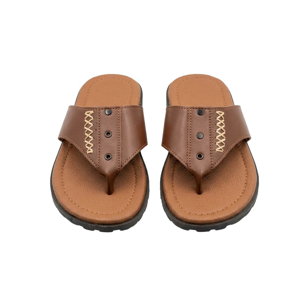 Handcrafted Brown Leather Thong Sandals with Detailed Stitching