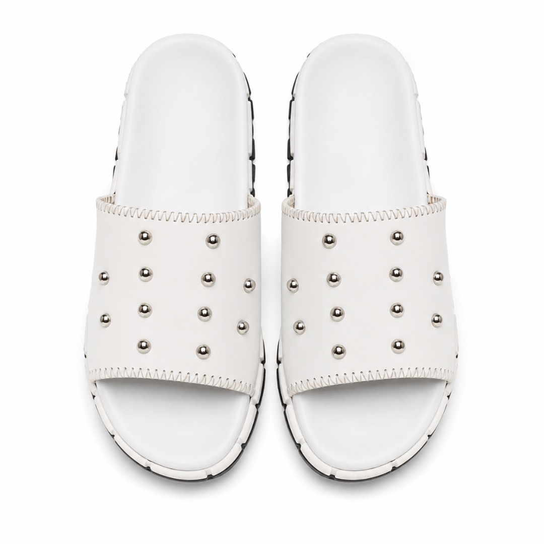 Luxury White Studded Comfort Slide Slippers