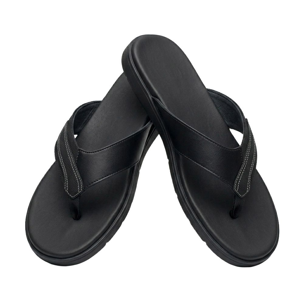 Mens Contrast Stitched Black Thong Sandals