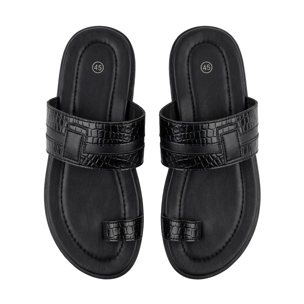Mens Black Faux Croc Toe Loop Sandals
