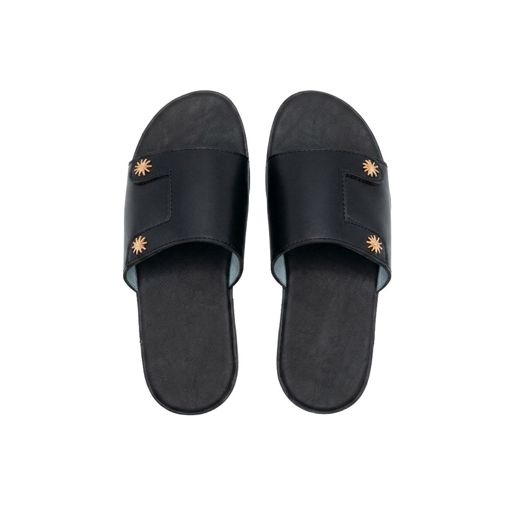 Quality Men Black Faux Leather Cross Strap Slide Sandals
