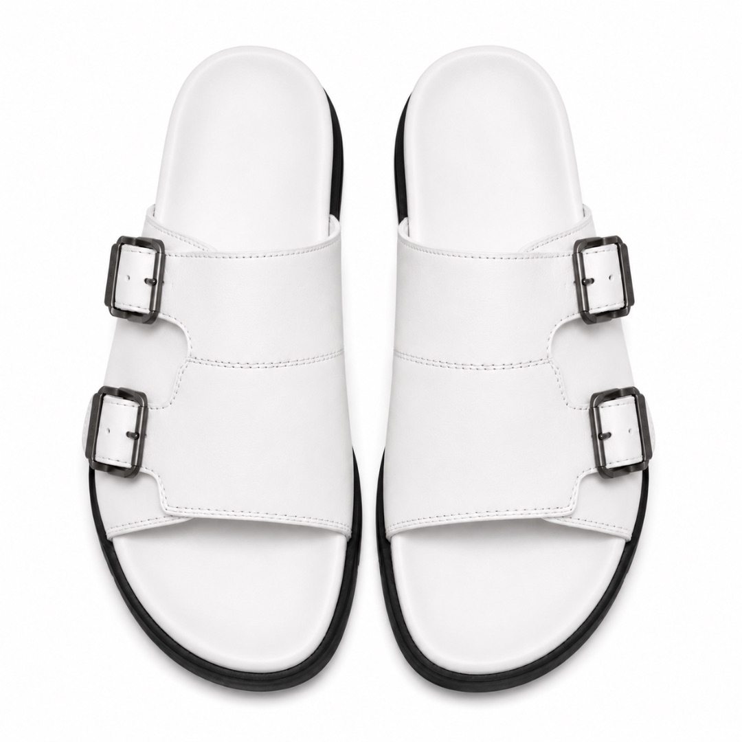 Luxury White Double Buckle Slide Sandals