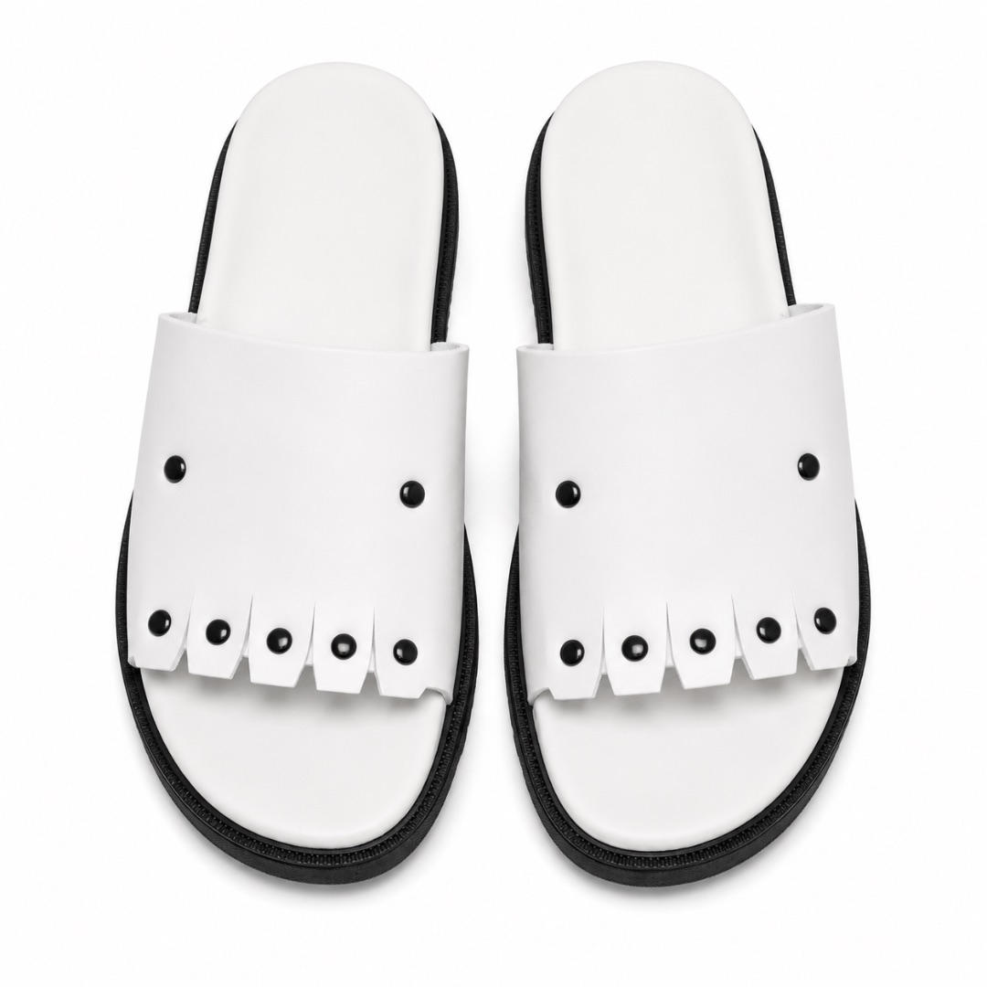 Luxury White Fringe Detail Slide Slippers