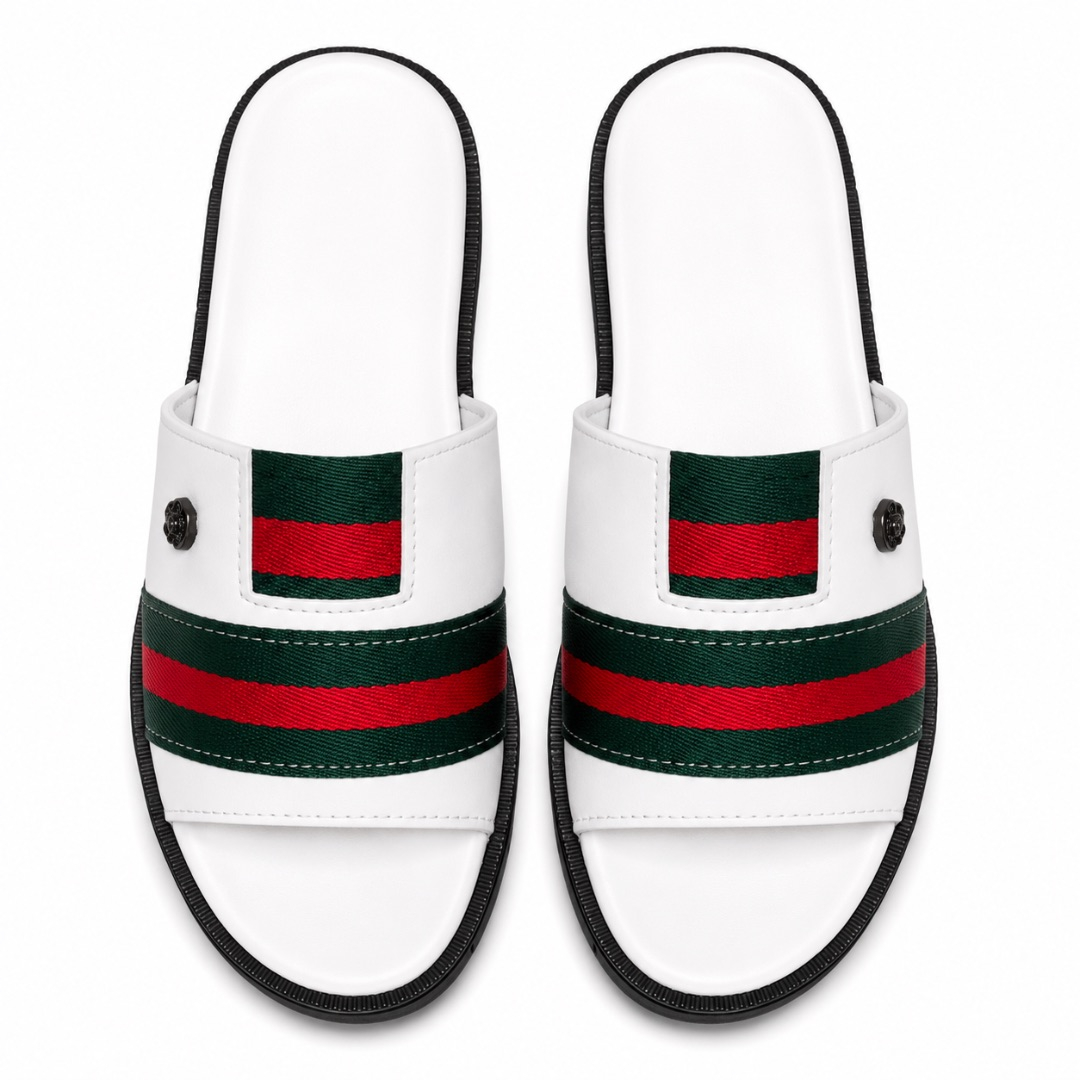 Luxury White Stripe Detail Slide Slippers