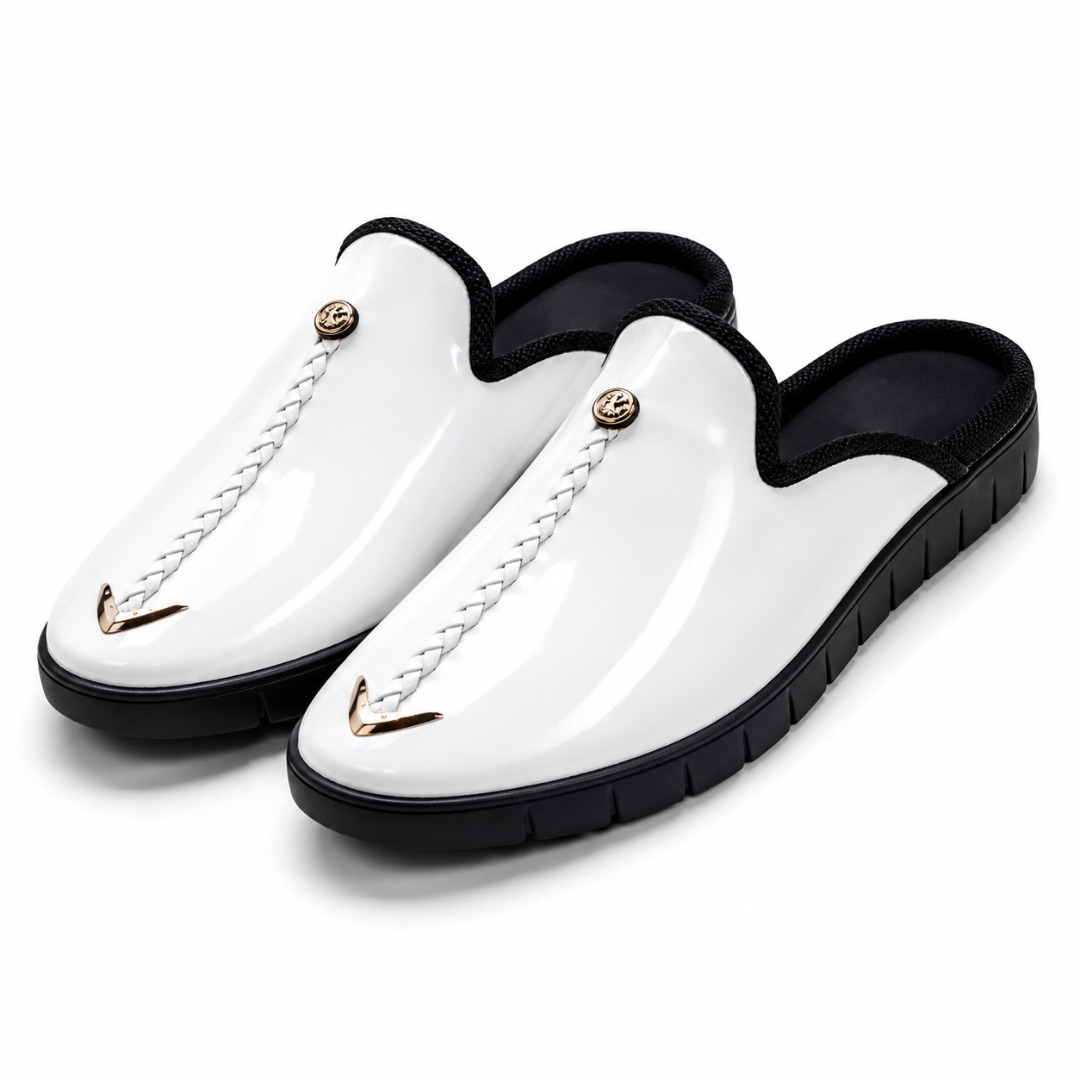 Luxury White Closed Toe Mule Slippers
