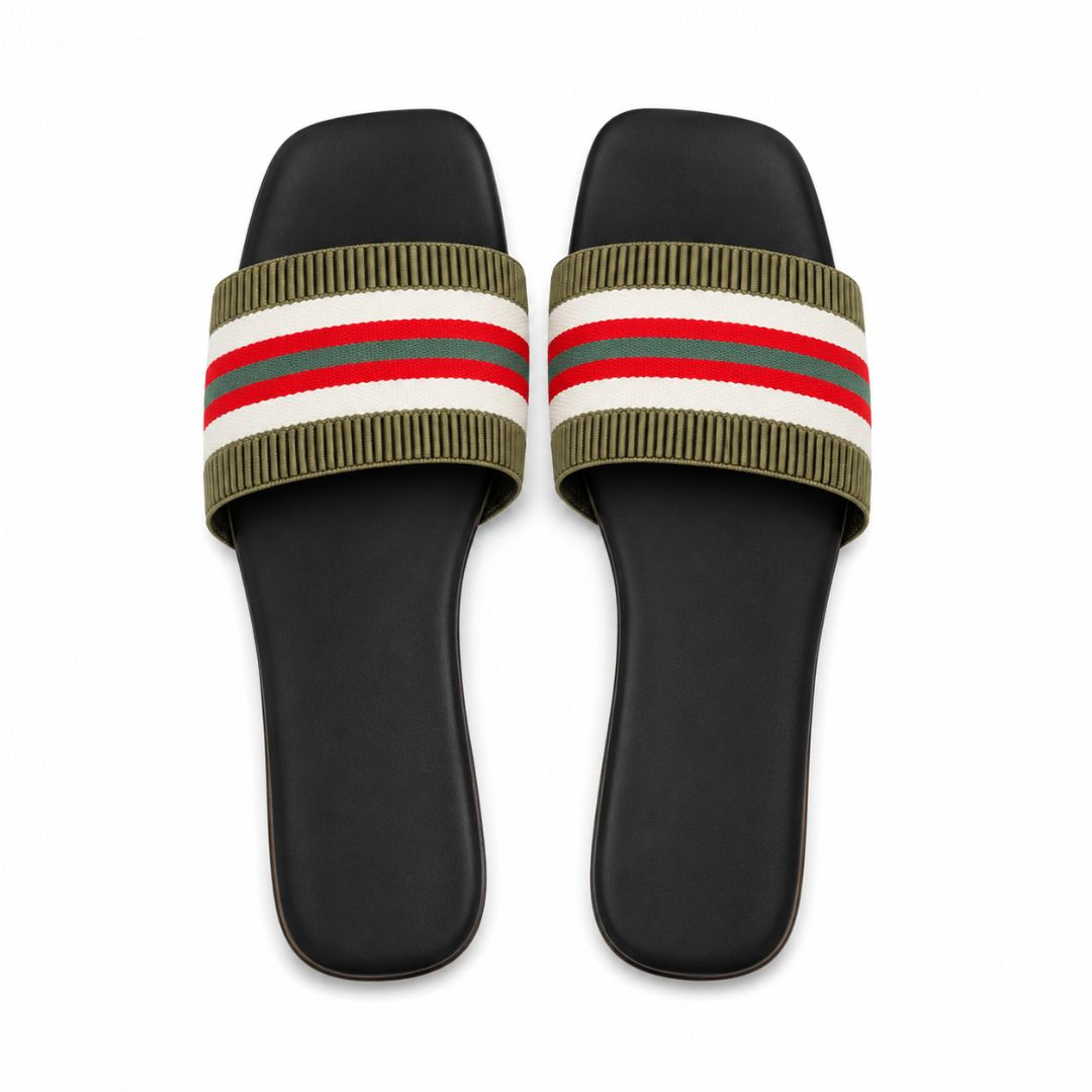 Fabric Strap Flat Slide Sandals
