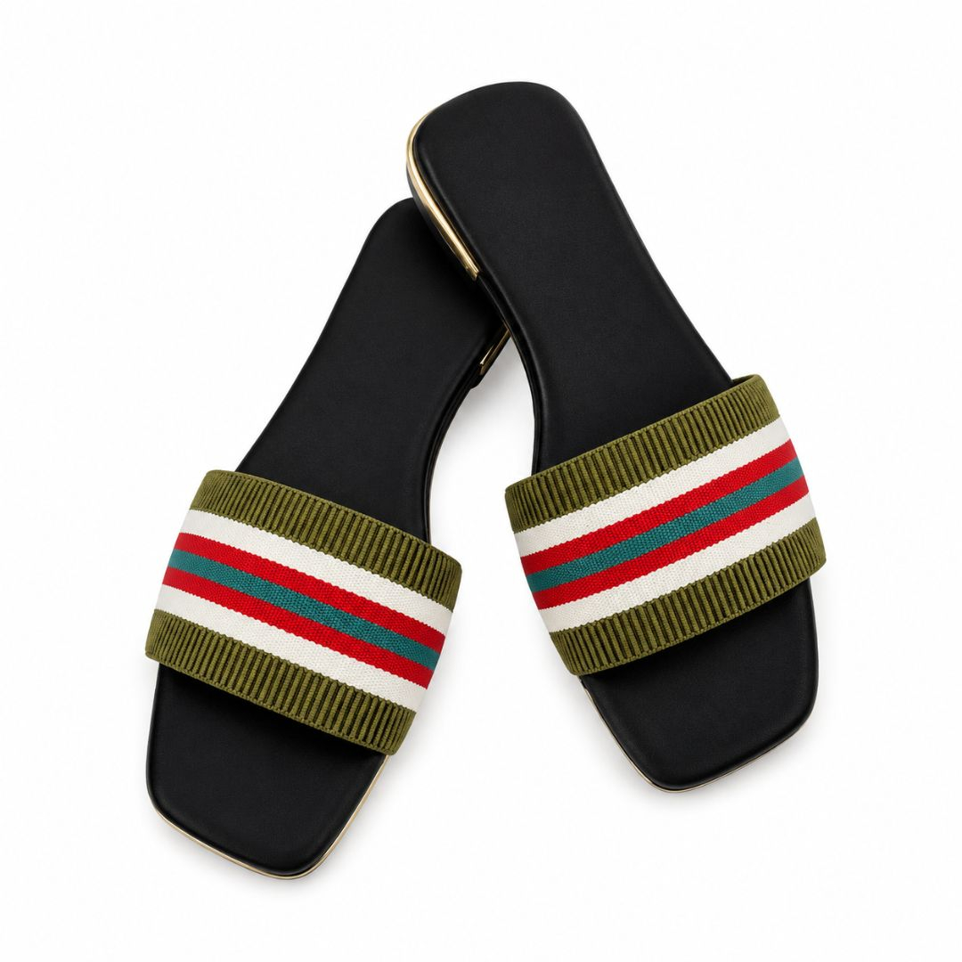 Fabric Strap Flat Slide Sandals