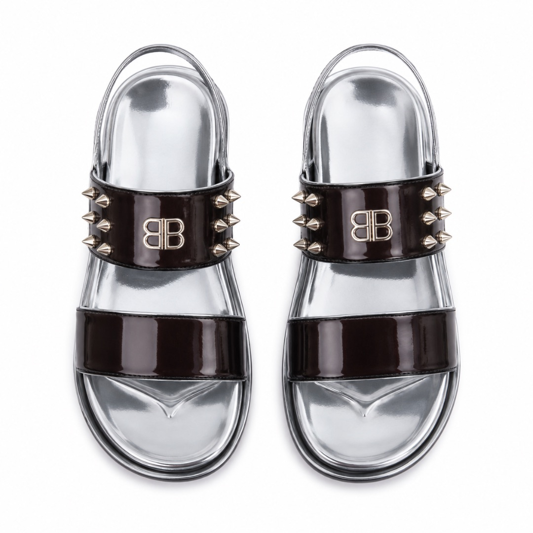 Luxury Black Patent Leather Studded Sandals
