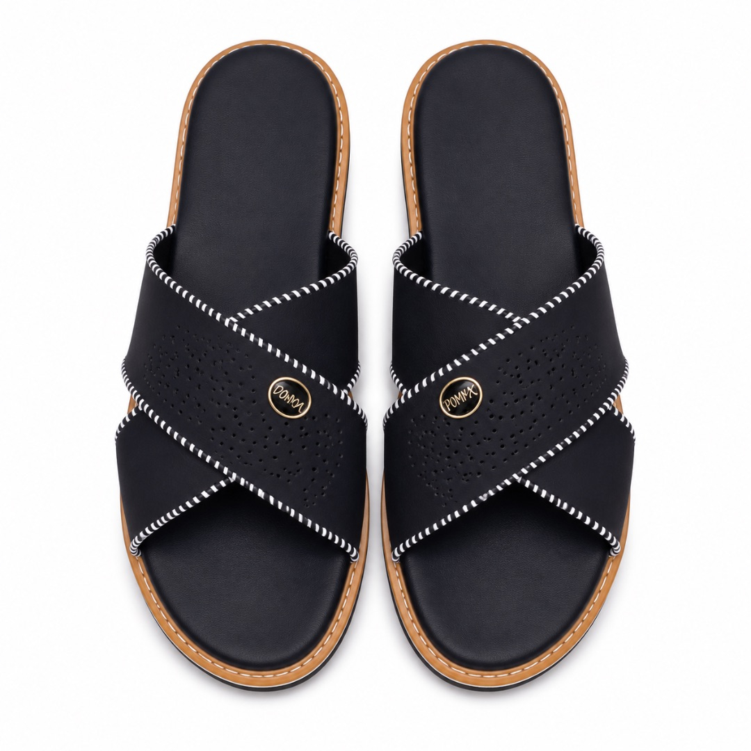 Luxury Navy Cross Strap Comfort Slippers