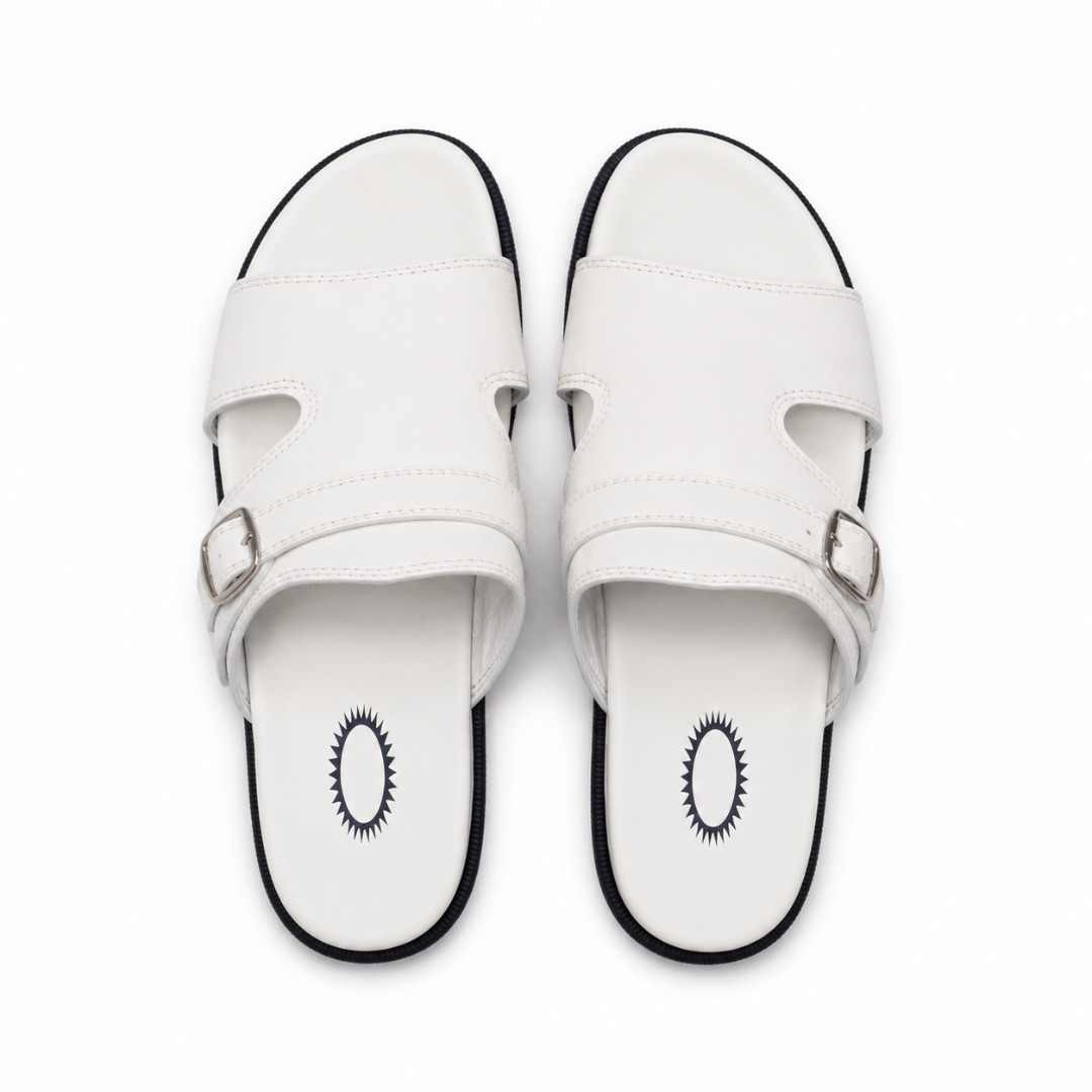 Luxury White Adjustable Buckle Slide Sandals