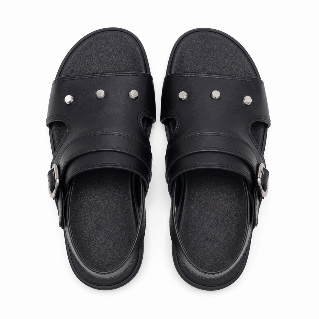 Luxury Black Studded Buckle Strap Sandals