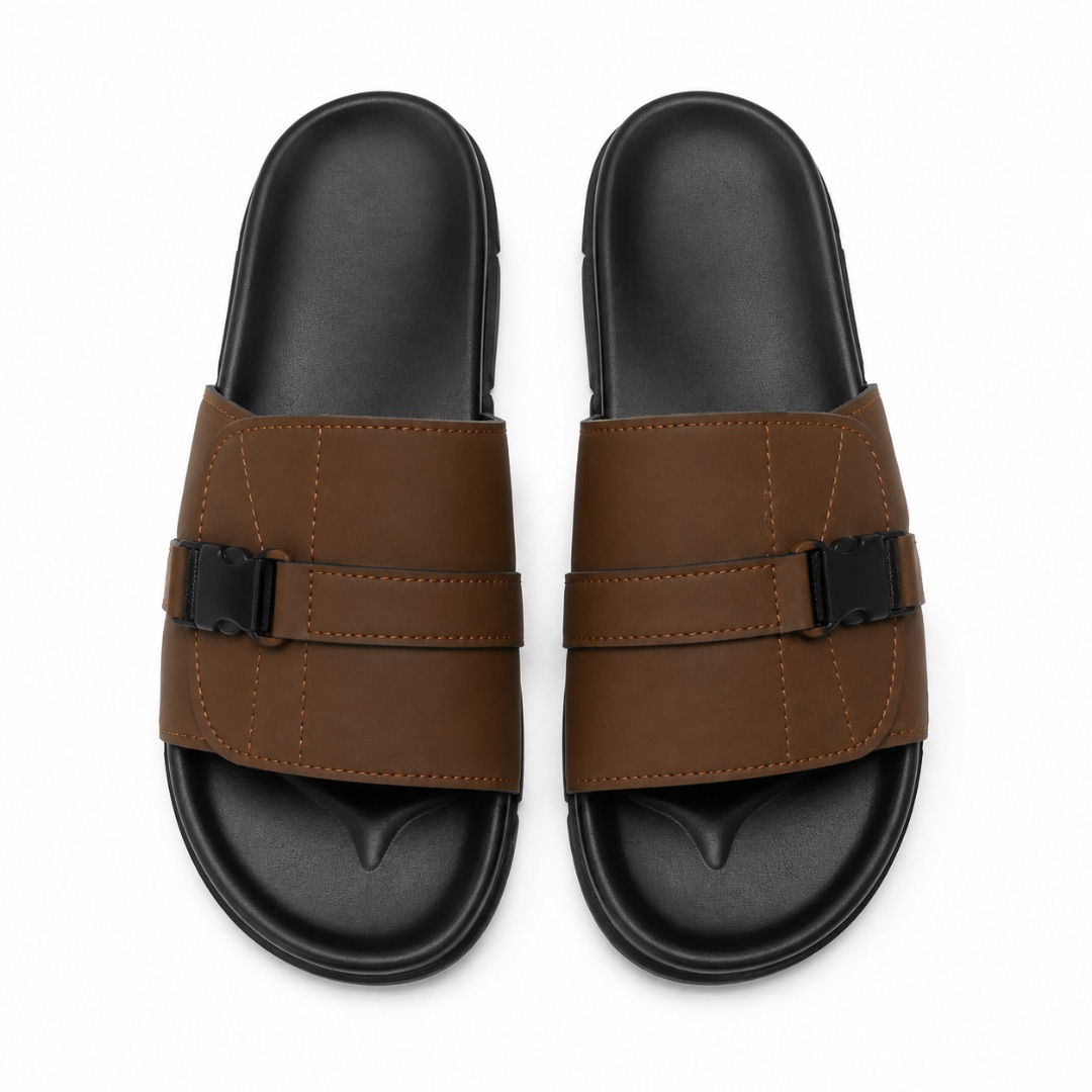 Luxury Brown Cross Strap Slide Sandals