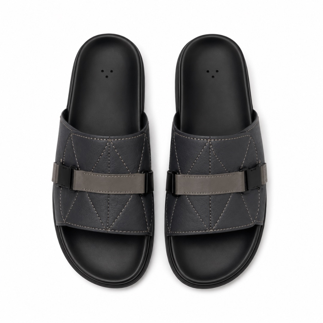 Luxury Black Layered Strap Slide Sandals