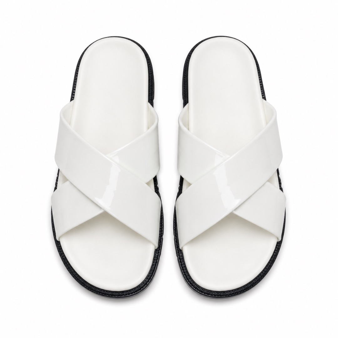 Luxury White Cross Strap Slide Sandals