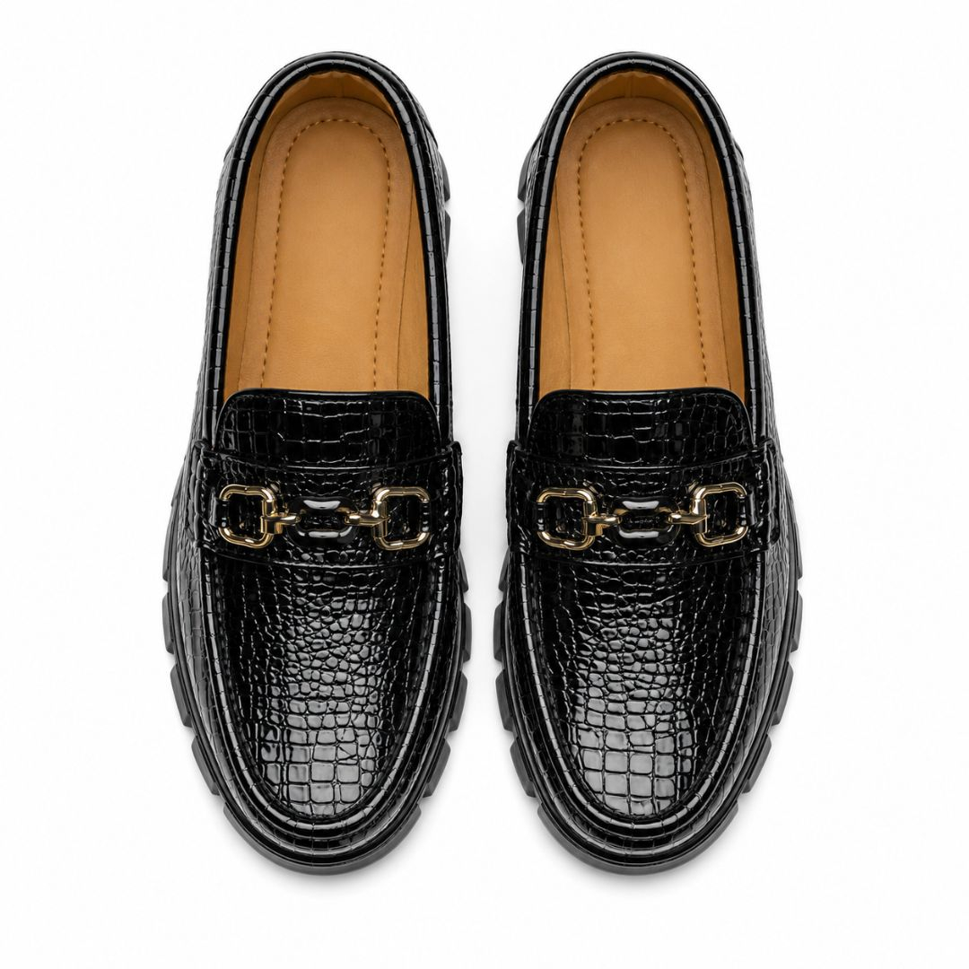 Mens Premium Crocodile Texture Chunky Sole Loafers