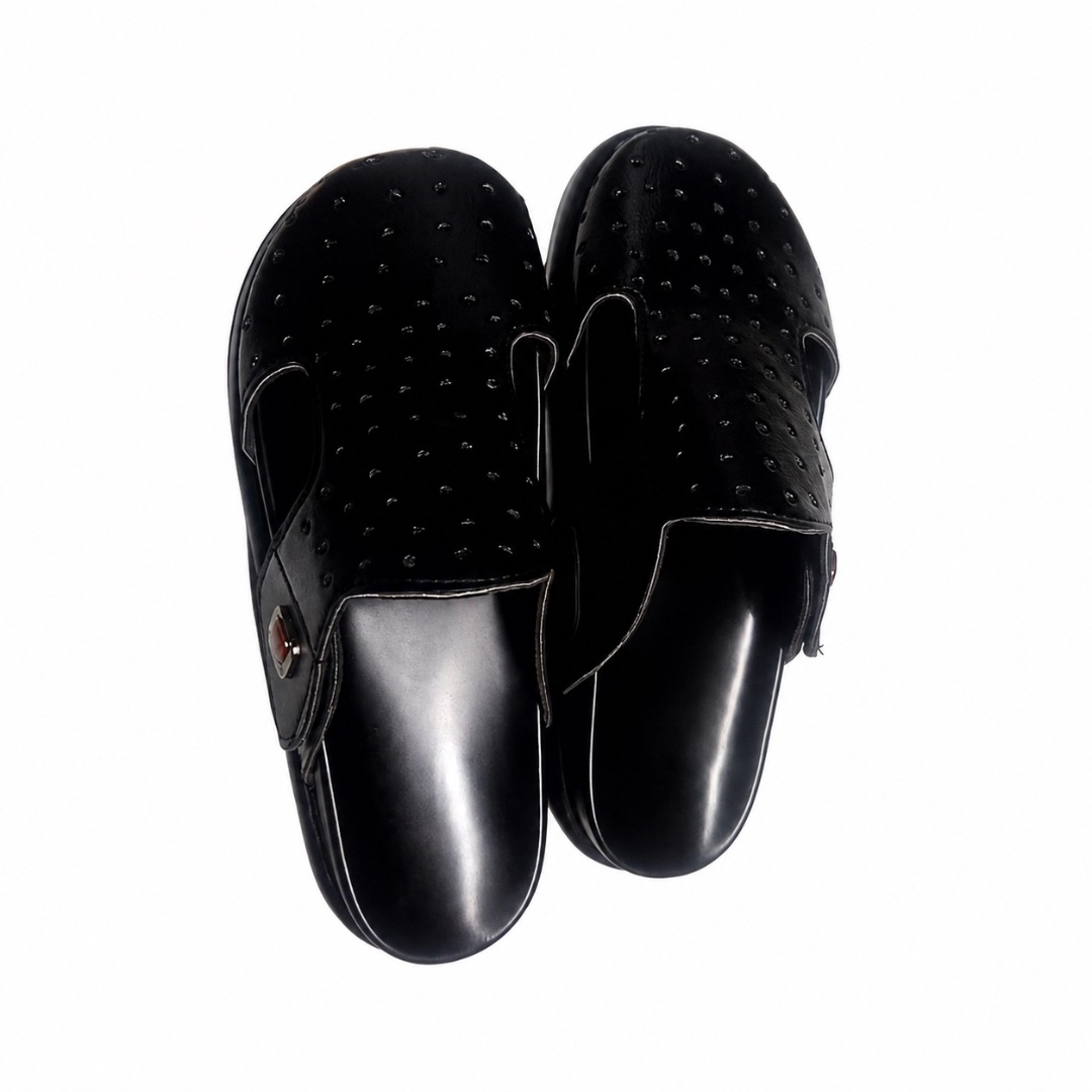 Luxury Black Perforated Mule Slide Sandals