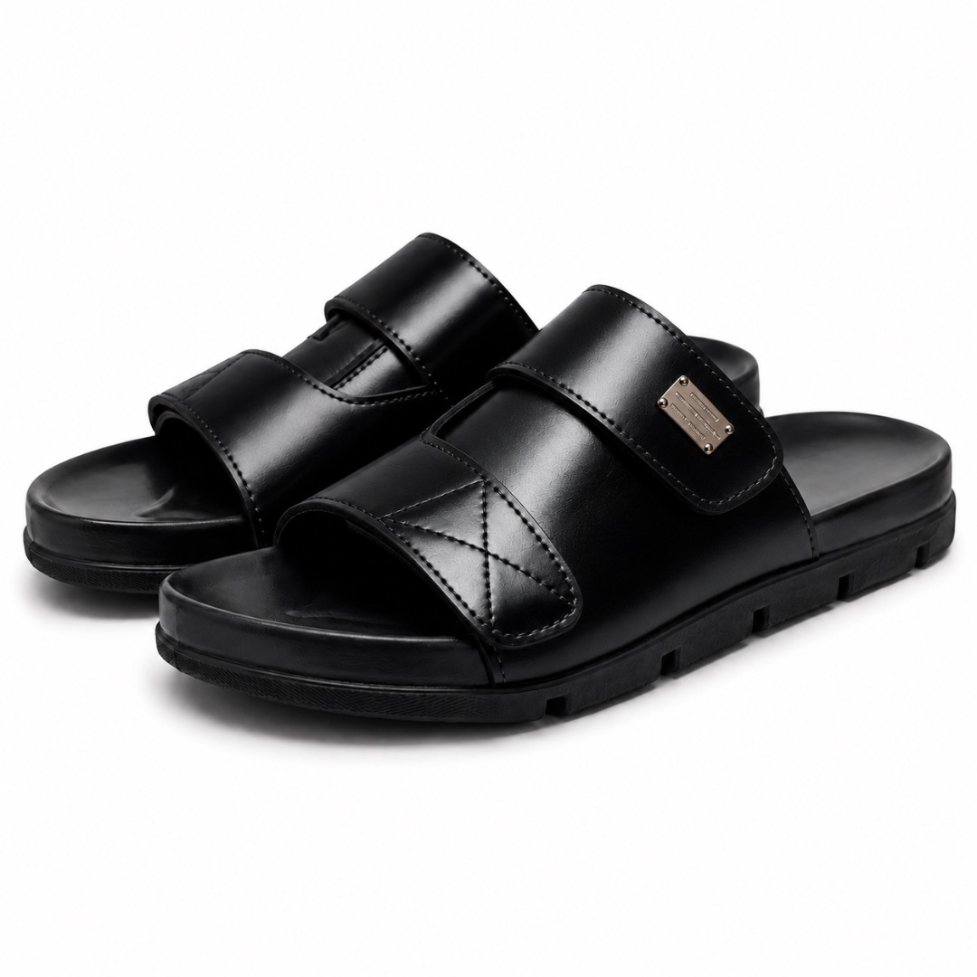 Luxury Black Dual Strap Slide Sandals