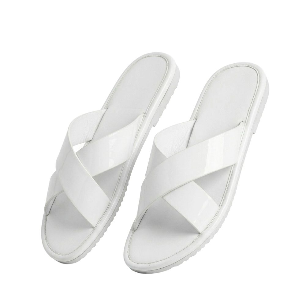 Premium White Patent Crossover Leather Slides