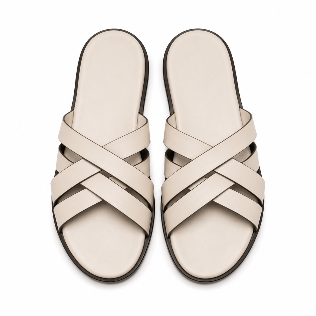 Luxury Cream Cross Strap Slide Sandals