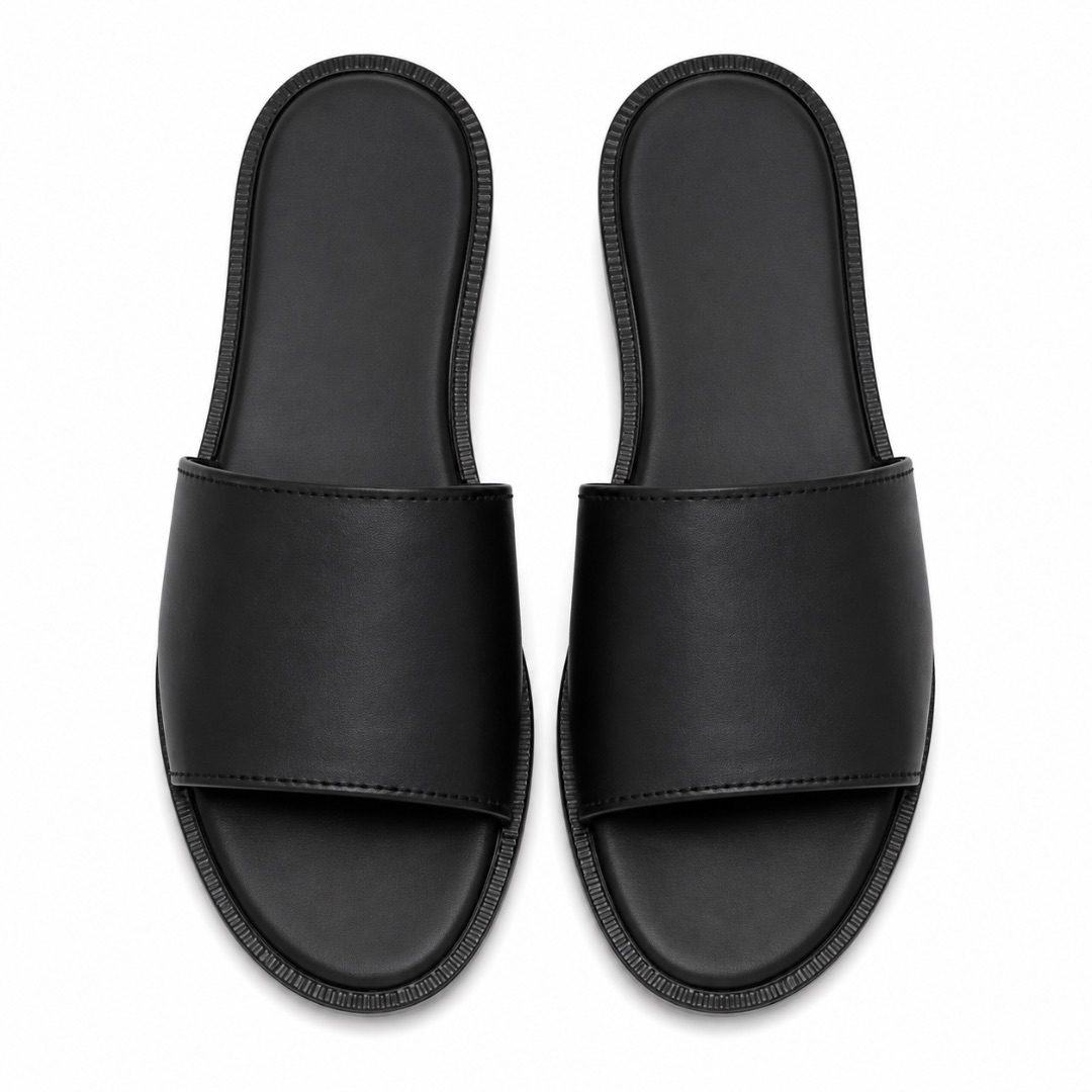 Luxury Black Metallic Slide Sandals