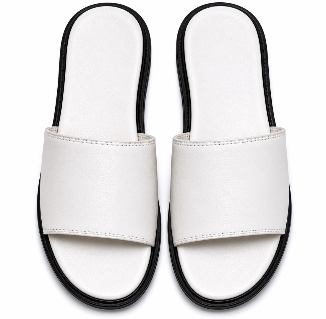 Luxury White Metallic Logo Slide Sandals