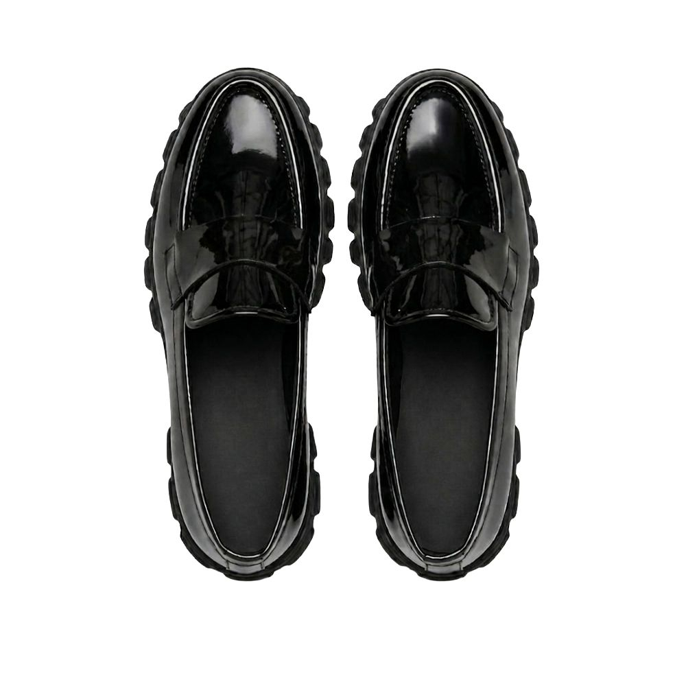 Glossy Black Patent Lug Sole Loafers
