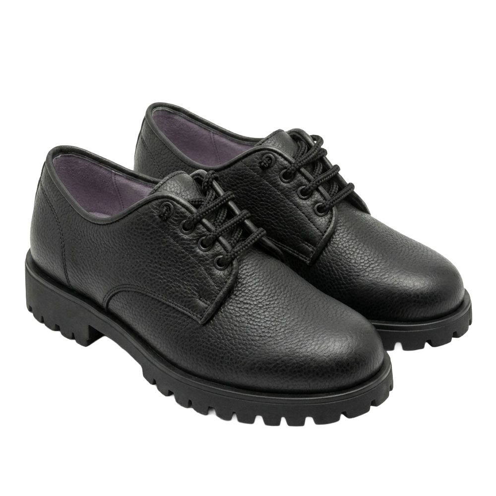 Black Textured Lace Up Derby Shoes with Reinforced Toe
