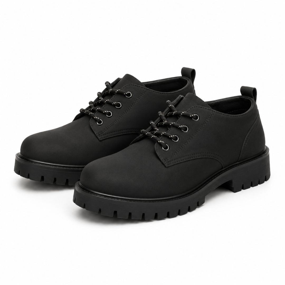 Mens Matte Black Chunky Sole Lace Up Derby Shoes