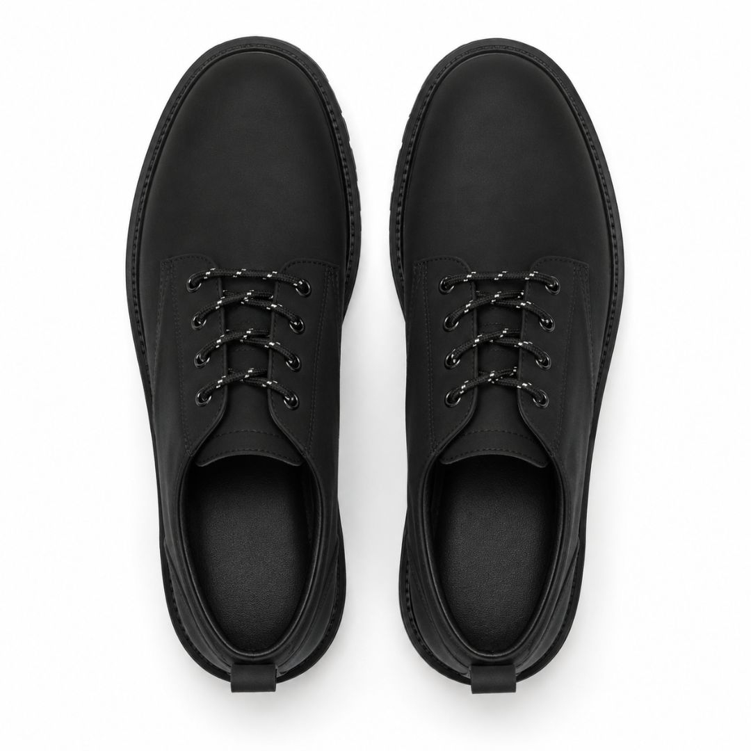 Mens Matte Black Chunky Sole Lace Up Derby Shoes
