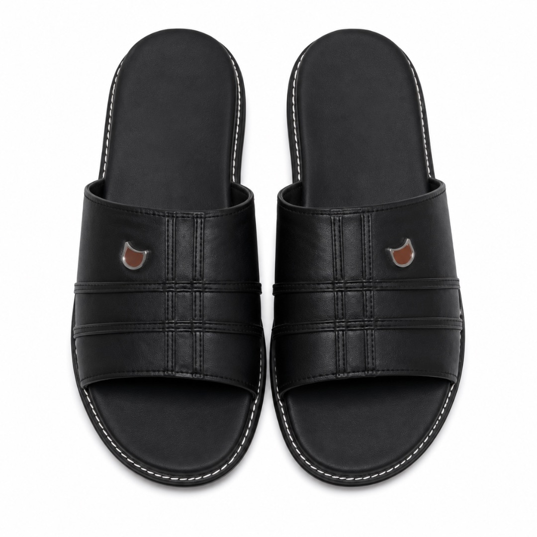 Luxury Classic Black Leather Slide Slippers
