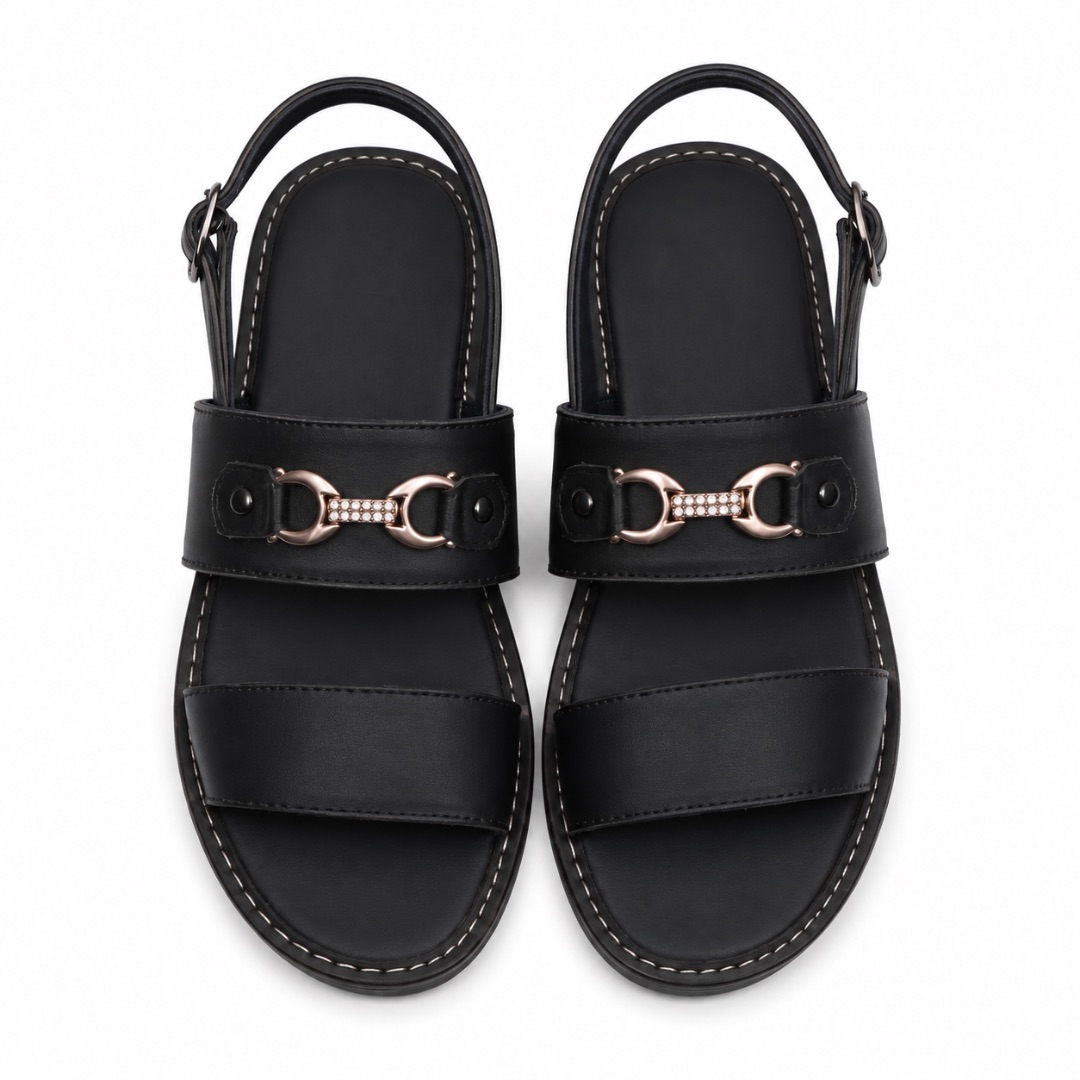 Luxury Classic Black Double Strap Sandals