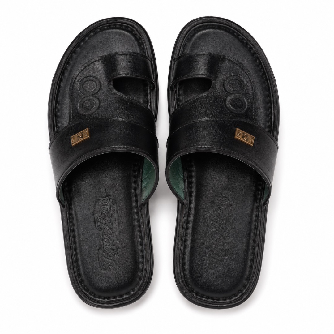 Luxury Classic Black Toe Loop Leather Slippers