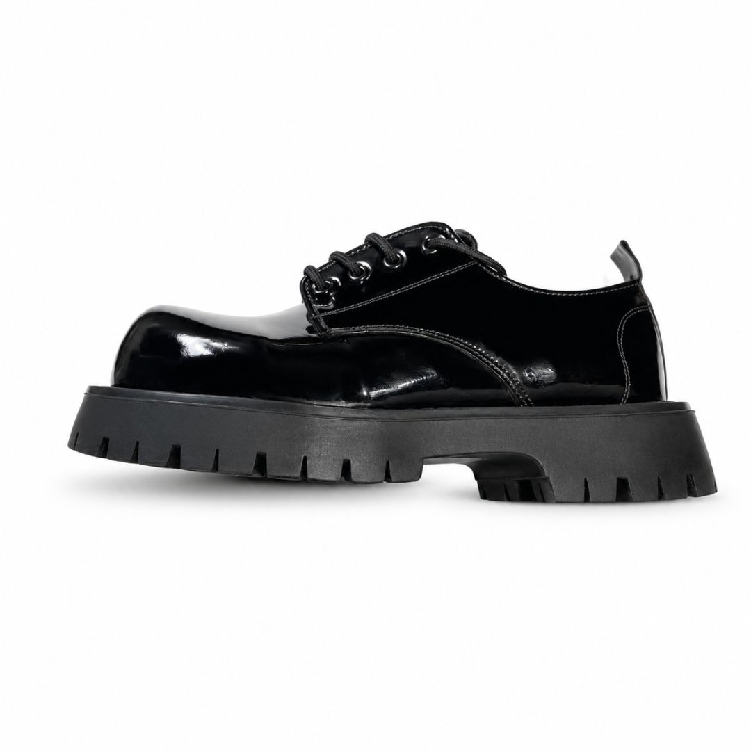 Black Patent Lace Up Derby Shoes with platform sole