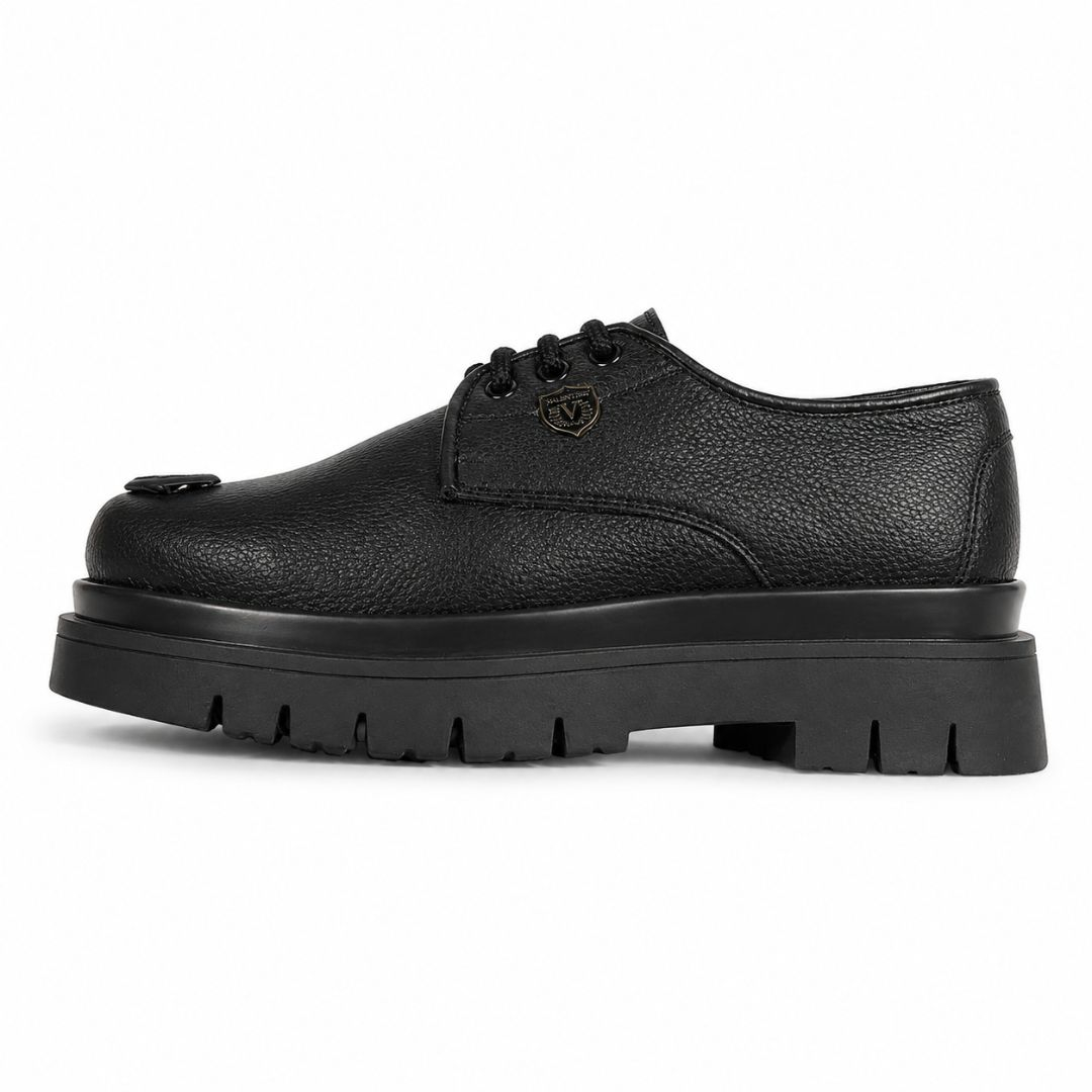 Premium Black Textured Lug Sole Derby Shoes