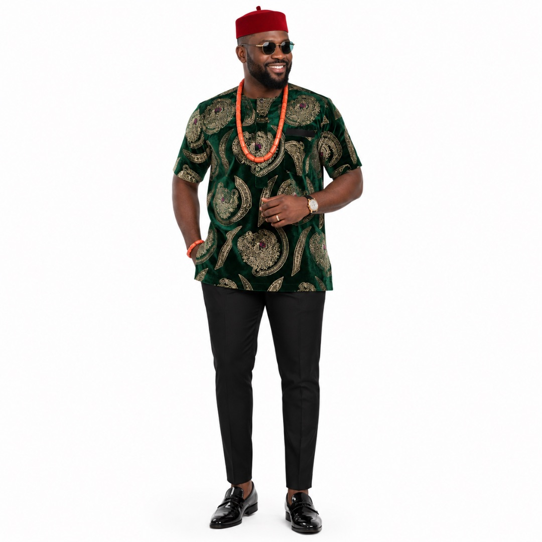 Emerald Green Royal Lion Head Igbo Traditional Fenico Fabric