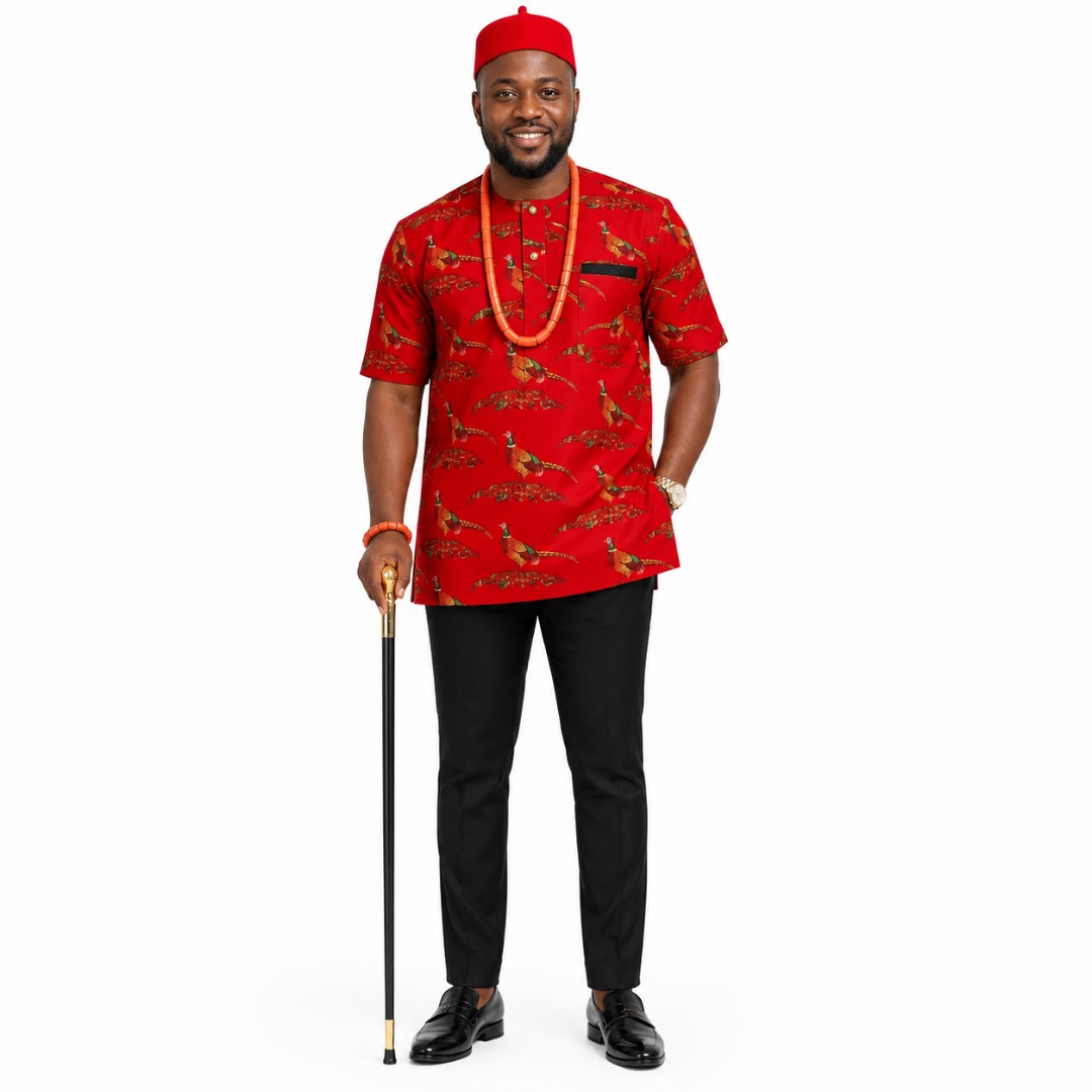Luxury Red Royal Peacock Traditional  fenico Fabric