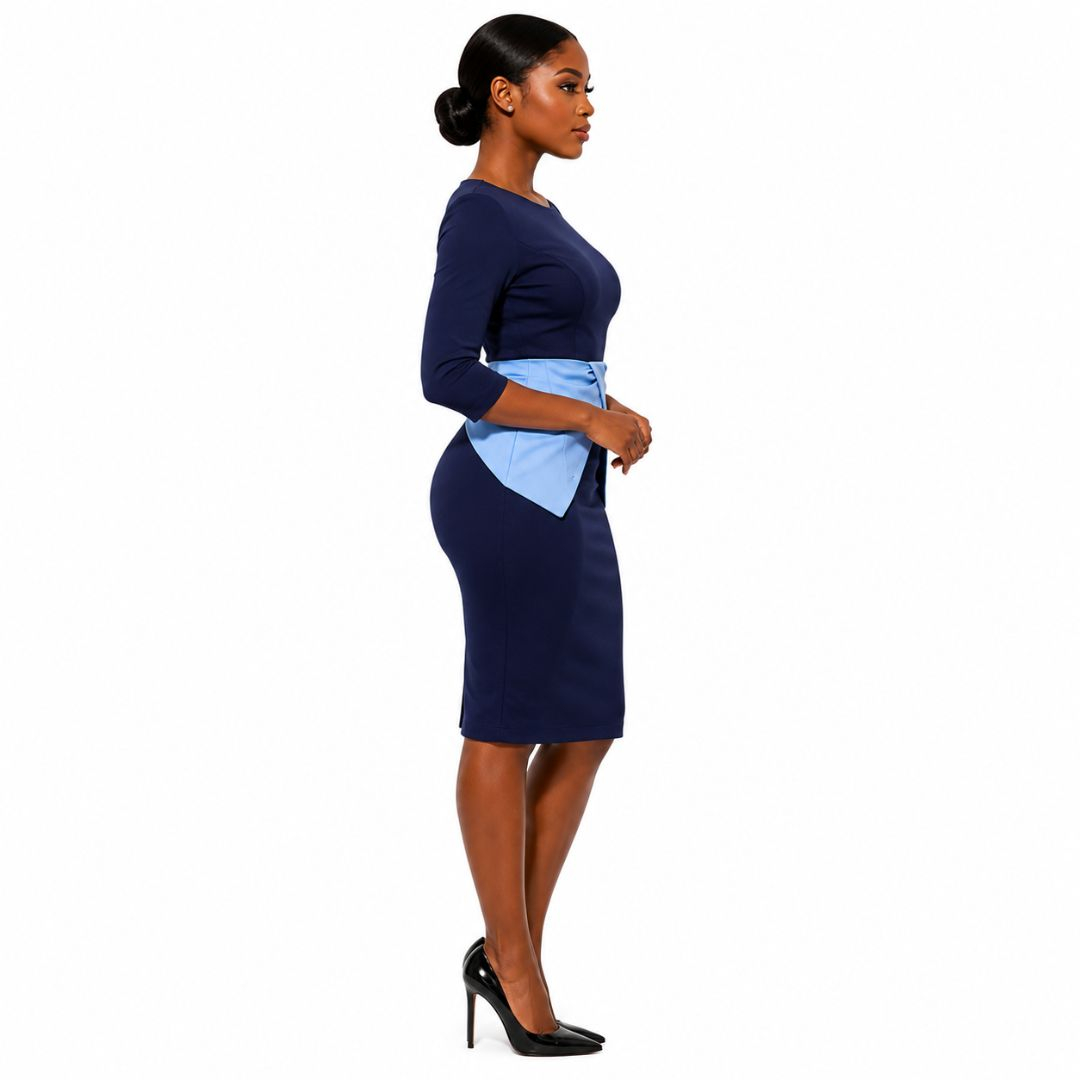 Elegant Colorblock Peplum Bodycon Midi Dress