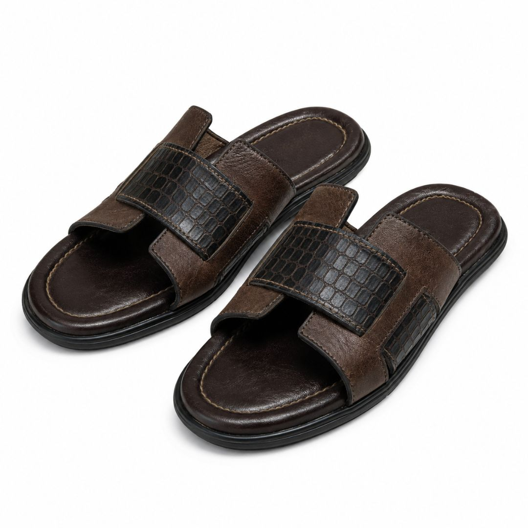 Mens Premium Leather Slide Sandals