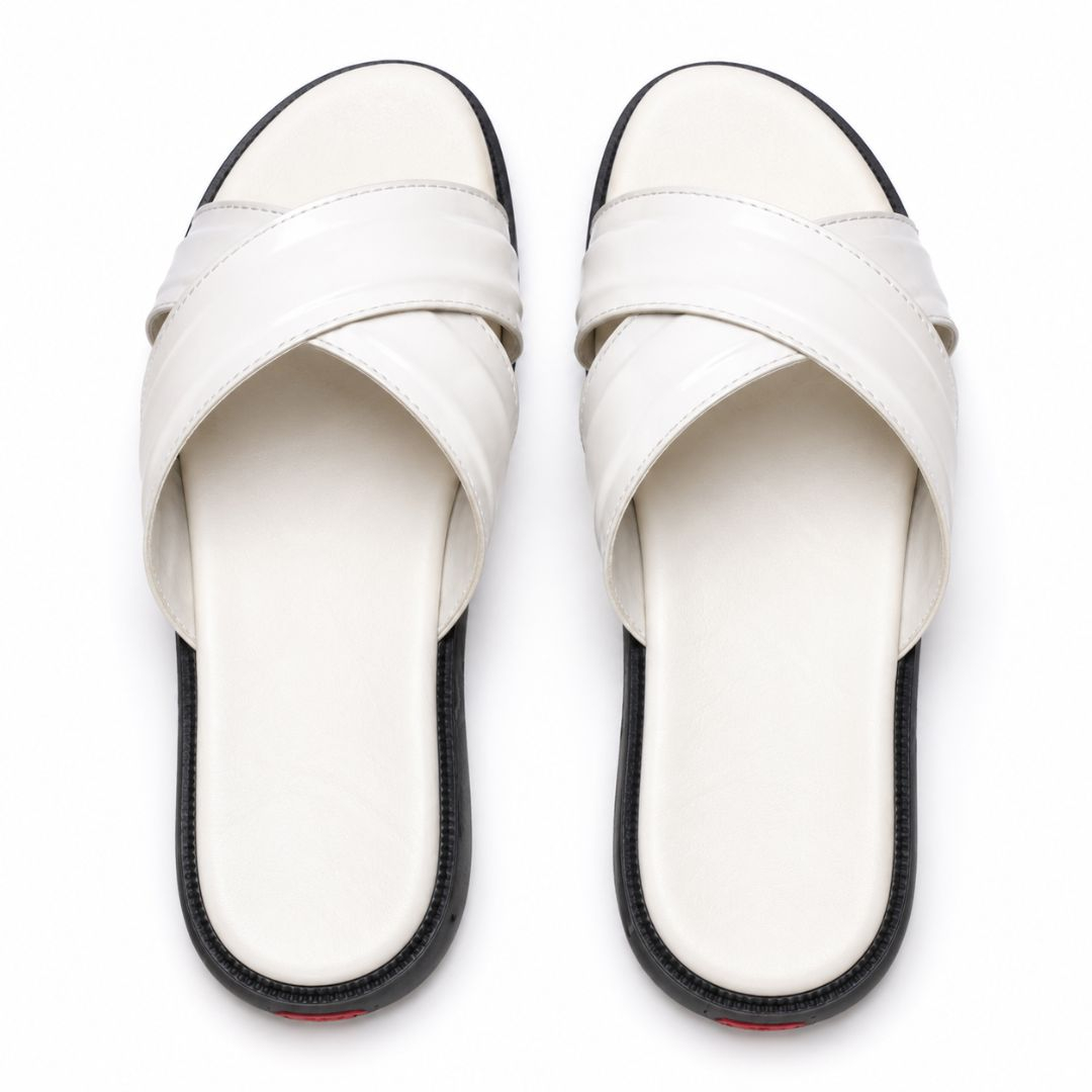 Mens Premium White Cross Strap Slide Sandals