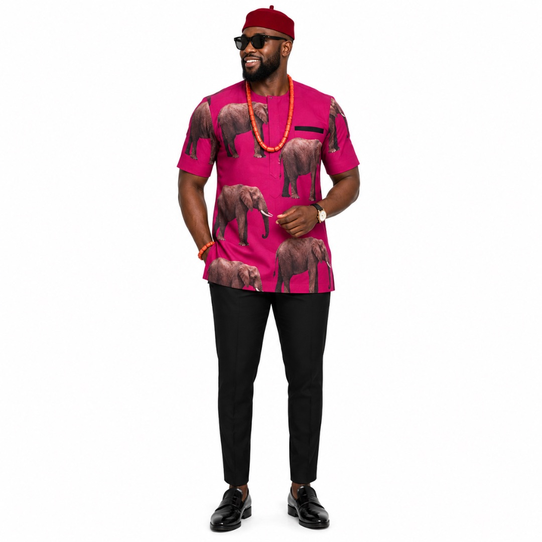 Luxury Pink Royal Elephant Traditional  Fenico Fabric